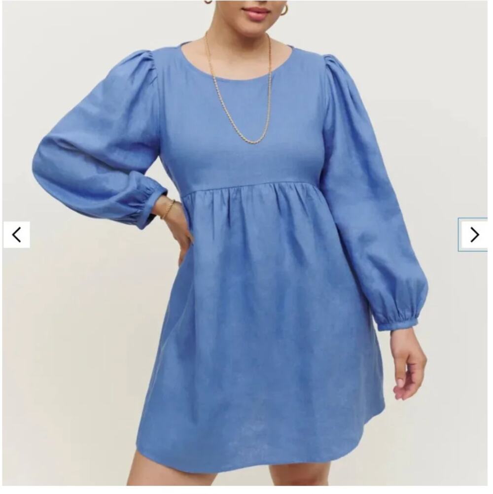 Reformation Blue Ramone Linen Babydoll Dress Size Large